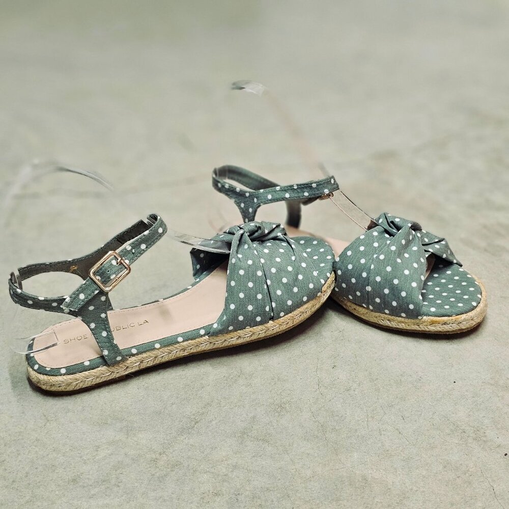 Polka Dot Espadrille Flat Sandals With Knot Detail & Adjustable Ankle Strap - Picture 3 of 4